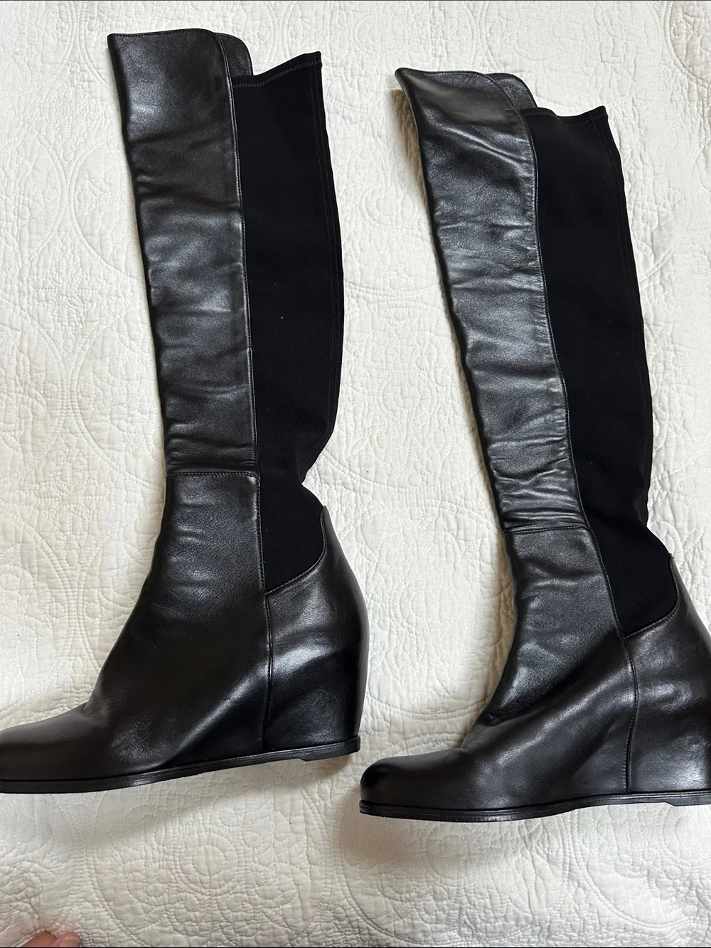 Stuart Weitzman Black Leather Over-the-Knee Wedge Boots
